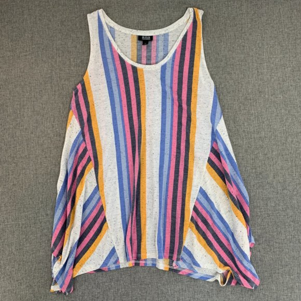 a.n.a. A Approach Striped Top Medium Shark Bite Scoop Neck Sleeveless Soft Flowy